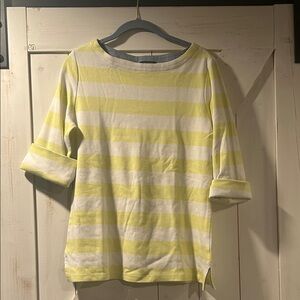 Nautica White and Yellow Striped 100% Cotton Shirt with Blue Chambray Cuffs